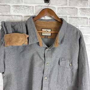 Legendary Whitetails Men 4XT Gray Flannel Shirt Corduroy Trim Long Sleeve Cotton